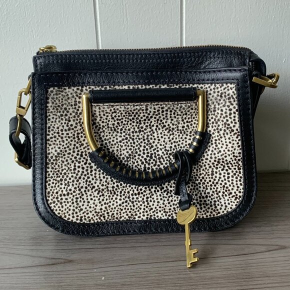 Fossil Handbags - NWOT Fossil Ryder Mini Satchel Leather Calf Hair White Cheetah Crossbody Bag